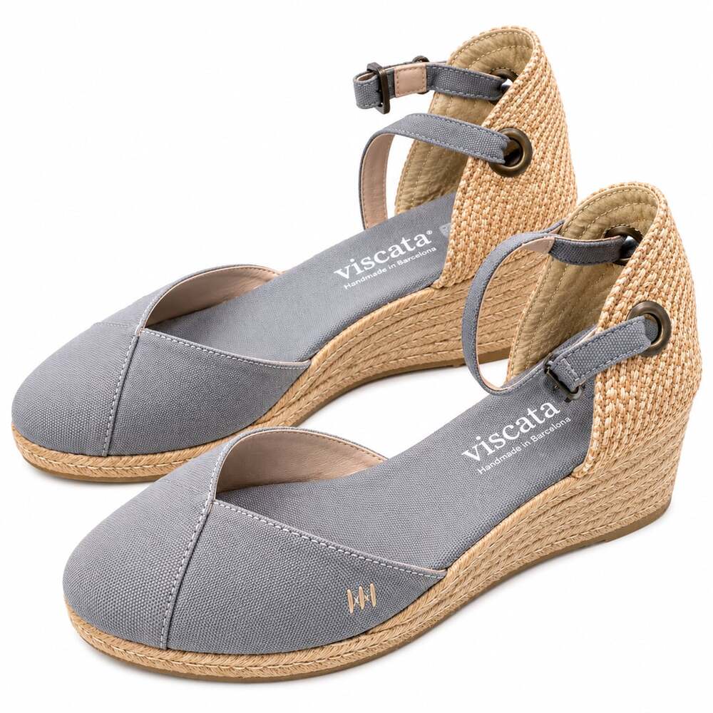 Viscata Pubol Ash Grey Canvas Espadrille Wedges Size 38